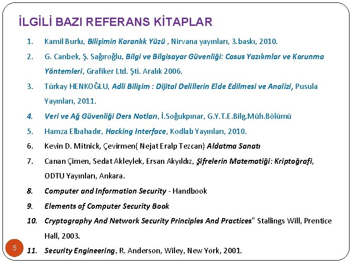 İLGİLİ BAZI REFERANS KİTAPLAR 1. Kamil Burlu, Bilişimin Karanlık Yüzü , Nirvana yayınları, 3.