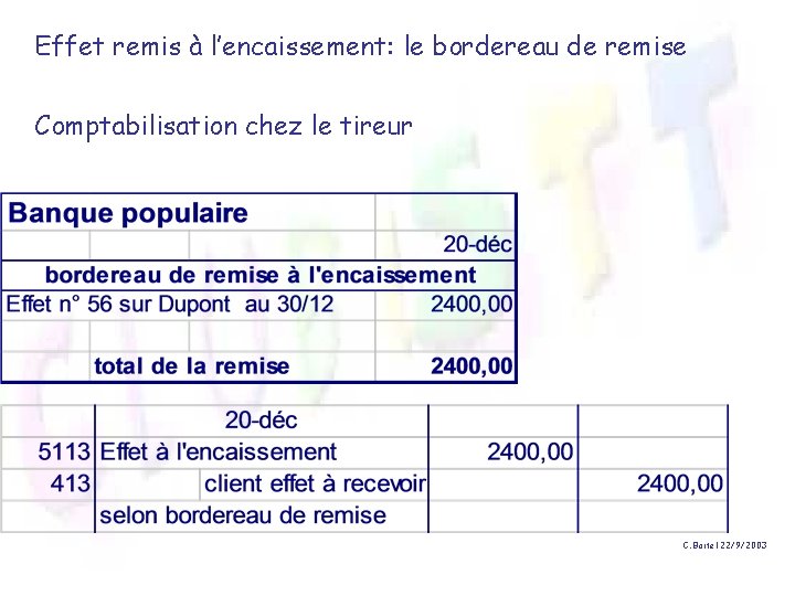 Effet remis à l’encaissement: le bordereau de remise Comptabilisation chez le tireur C. Boitel