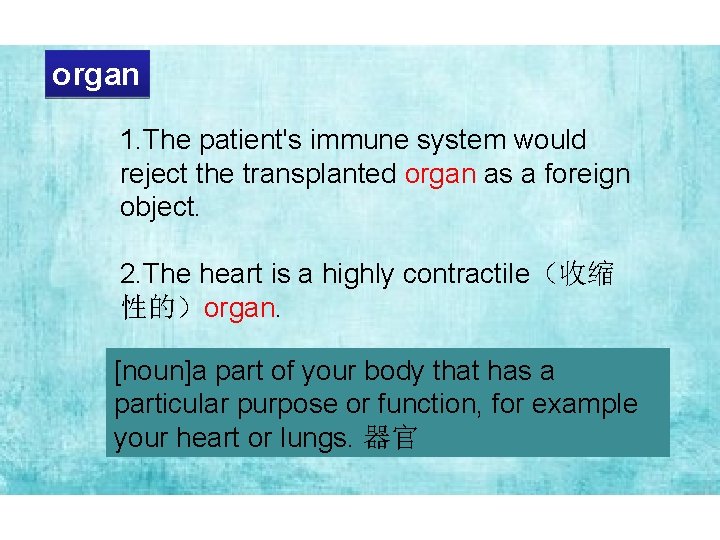 organ 1. The patient's immune system would reject the transplanted organ as a foreign