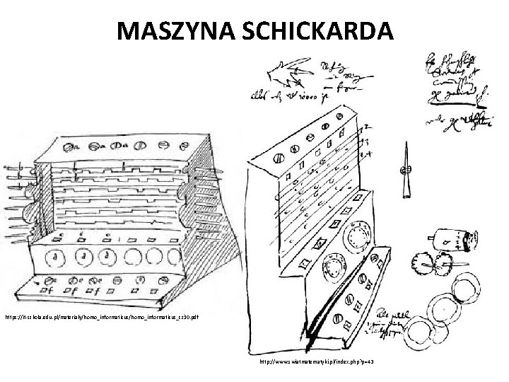 MASZYNA SCHICKARDA https: //it-szkola. edu. pl/materialy/homo_informaticus_cz 10. pdf http: //www. swiatmatematyki. pl/index. php? p=43