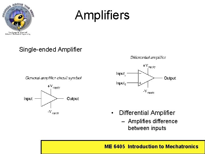 Amplifiers Single-ended Amplifier • Differential Amplifier – Amplifies difference between inputs ME 6405 Introduction