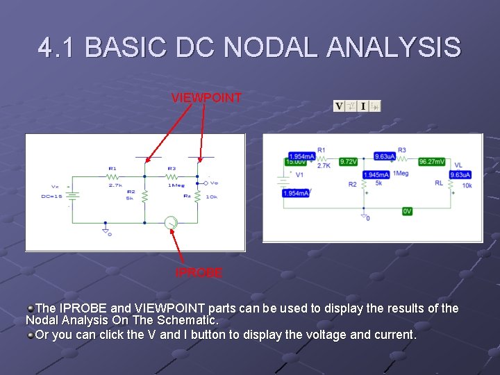 4. 1 BASIC DC NODAL ANALYSIS VIEWPOINT IPROBE The IPROBE and VIEWPOINT parts can