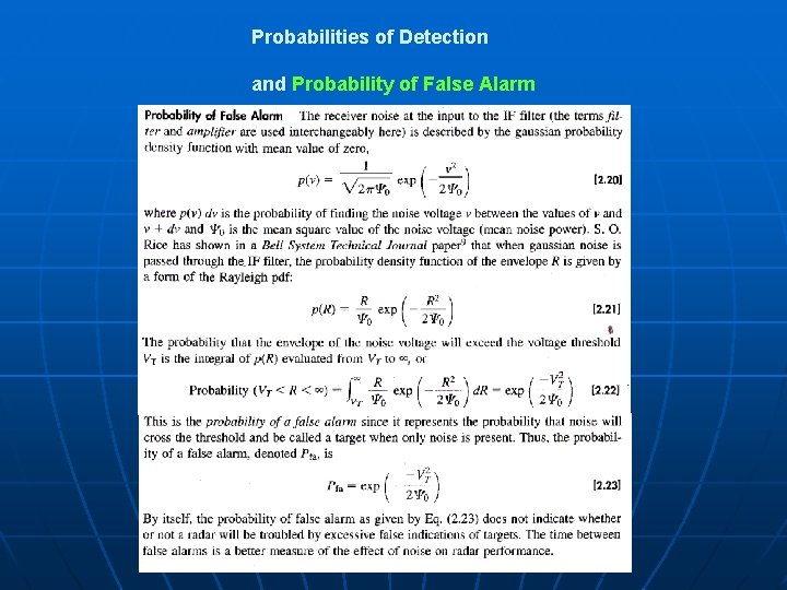 Probabilities of Detection and Probability of False Alarm 