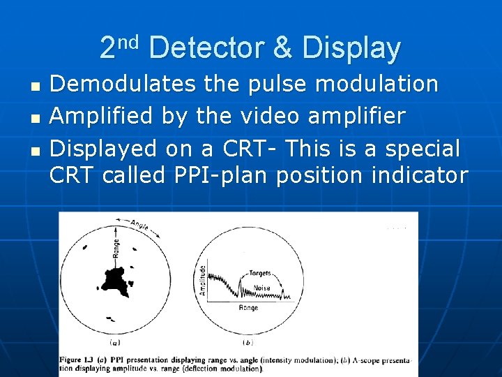 2 nd Detector & Display n n n Demodulates the pulse modulation Amplified by