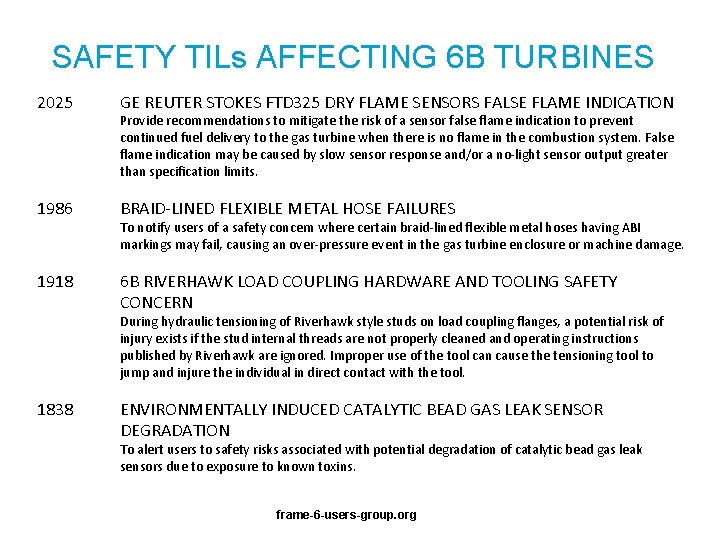 SAFETY TILs AFFECTING 6 B TURBINES 2025 GE REUTER STOKES FTD 325 DRY FLAME