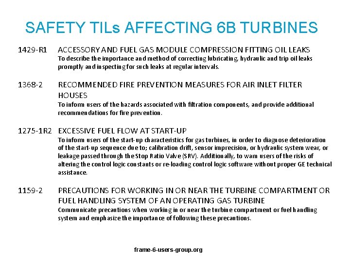 SAFETY TILs AFFECTING 6 B TURBINES 1429 -R 1 ACCESSORY AND FUEL GAS MODULE