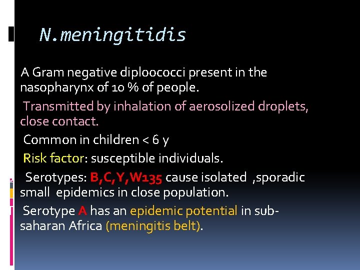 N. meningitidis T C R S T A Gram negative diploococci present in the
