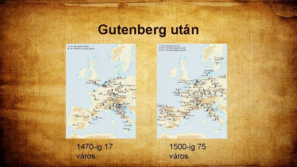 Gutenberg után 1470 -ig 17 város 1500 -ig 75 város 