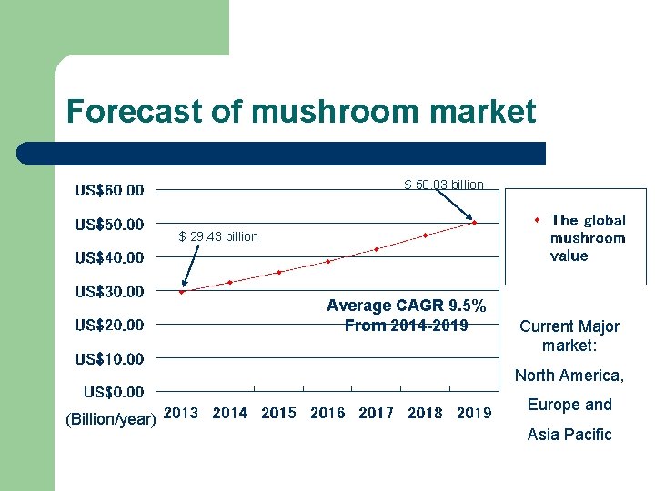 Forecast of mushroom market $ 50. 03 billion $ 29. 43 billion Average CAGR