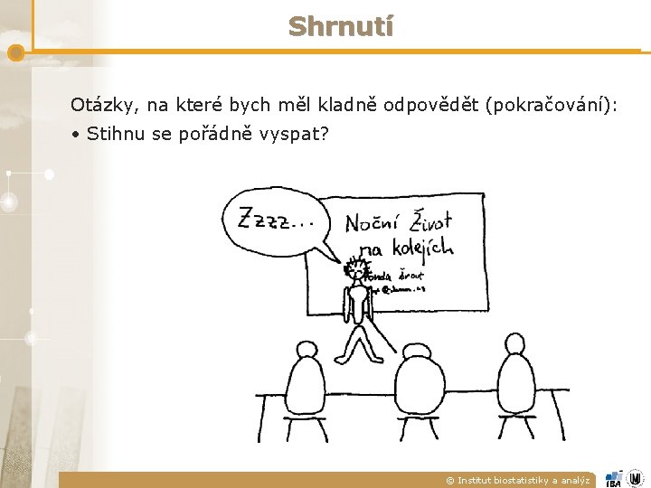 Shrnutí Otázky, na které bych měl kladně odpovědět (pokračování): • Stihnu se pořádně vyspat? Shrnutí Otázky, na které bych měl kladně odpovědět (pokračování): • Stihnu se pořádně vyspat?