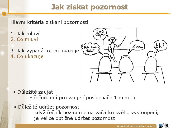 Jak získat pozornost Hlavní kritéria získání pozornosti 1. Jak mluví 2. Co mluví 3.