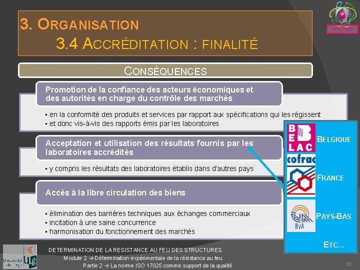 3. ORGANISATION 3. 4 ACCRÉDITATION : FINALITÉ ISO 17025 CONSÉQUENCES Promotion de la confiance