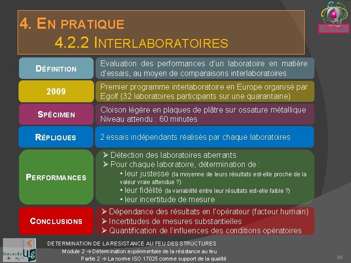 4. EN PRATIQUE 4. 2. 2 INTERLABORATOIRES DÉFINITION Evaluation des performances d’un laboratoire en