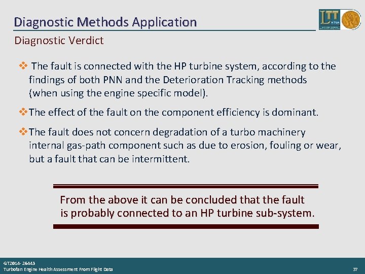 Diagnostic Methods Application Diagnostic Verdict v The fault is connected with the HP turbine