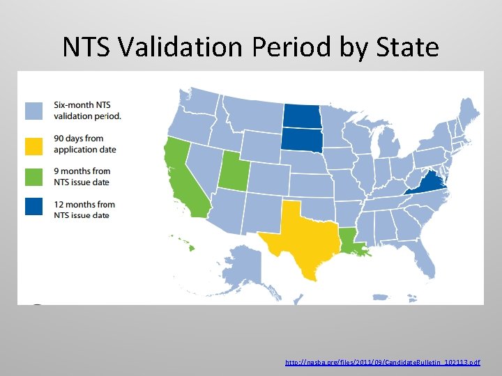 NTS Validation Period by State http: //nasba. org/files/2011/09/Candidate. Bulletin_102113. pdf 