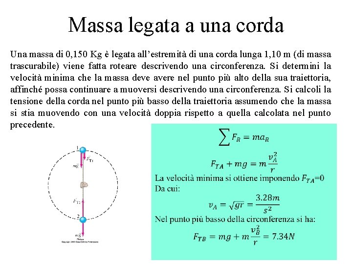 Massa legata a una corda Una massa di 0, 150 Kg è legata all’estremità