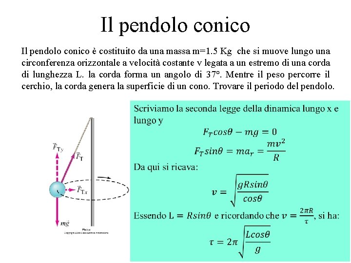 Il pendolo conico è costituito da una massa m=1. 5 Kg che si muove
