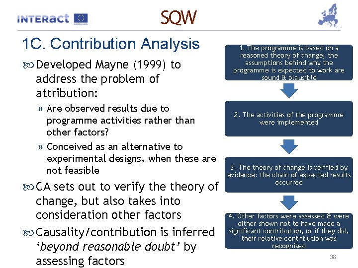 1 C. Contribution Analysis Developed Mayne (1999) to address the problem of attribution: »