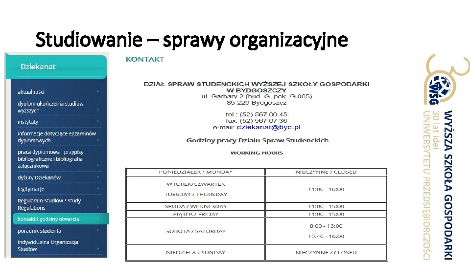 Studiowanie – sprawy organizacyjne 