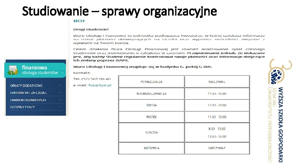 Studiowanie – sprawy organizacyjne 