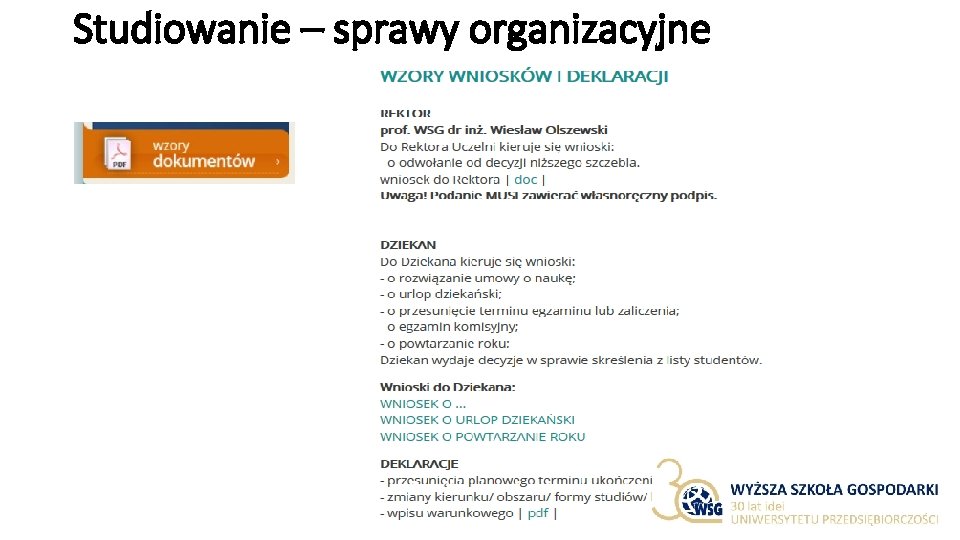 Studiowanie – sprawy organizacyjne 