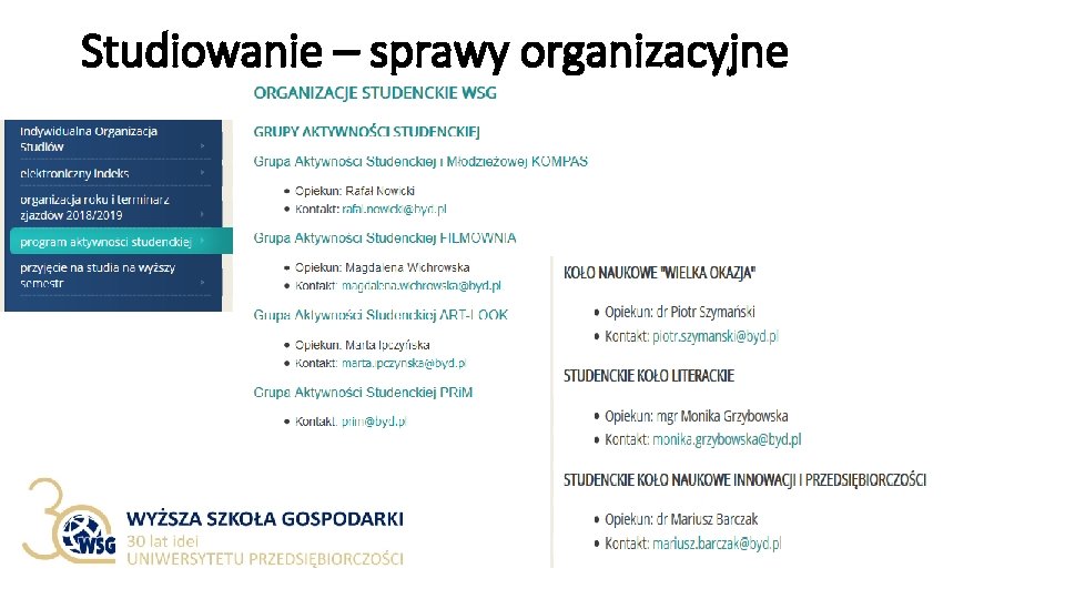 Studiowanie – sprawy organizacyjne 