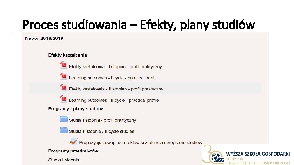 Proces studiowania – Efekty, plany studiów 