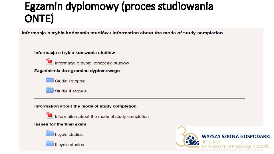 Egzamin dyplomowy (proces studiowania ONTE) 