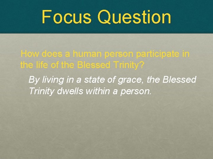 Focus Question How does a human person participate in the life of the Blessed