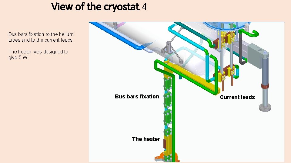 View of the cryostat 4 Bus bars fixation to the helium tubes and to