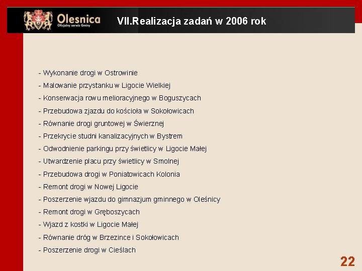 VII. Realizacja zadań w 2006 rok - Wykonanie drogi w Ostrowinie - Malowanie przystanku