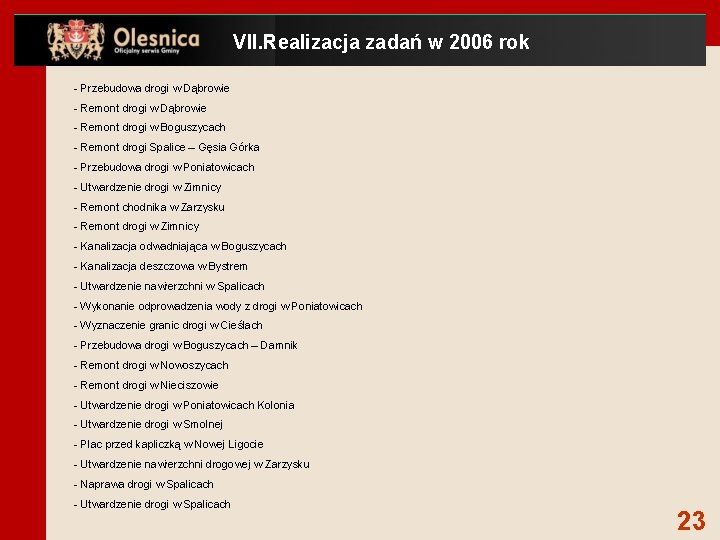 VII. Realizacja zadań w 2006 rok - Przebudowa drogi w Dąbrowie - Remont drogi