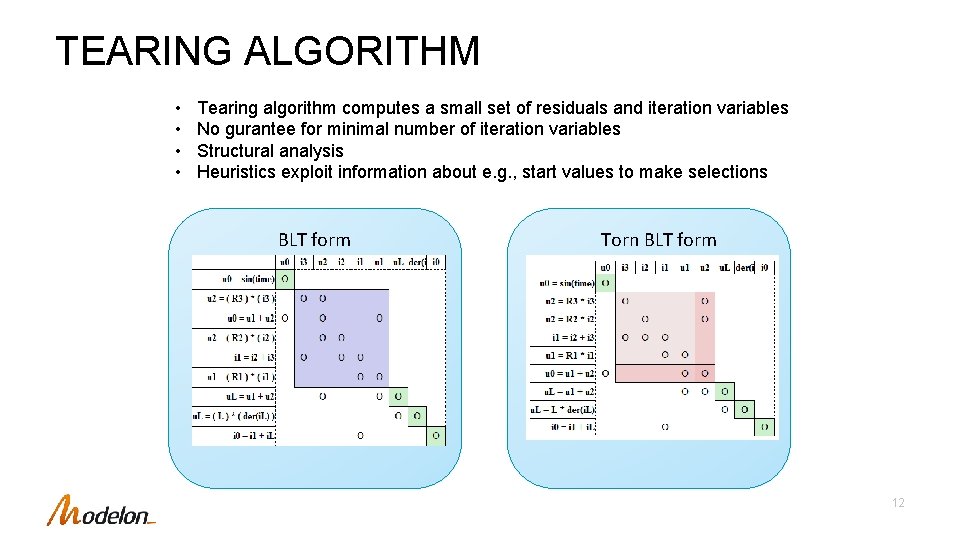 TEARING ALGORITHM • • Tearing algorithm computes a small set of residuals and iteration