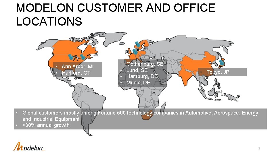 MODELON CUSTOMER AND OFFICE LOCATIONS • Ann Arbor, MI • Hartford, CT • •