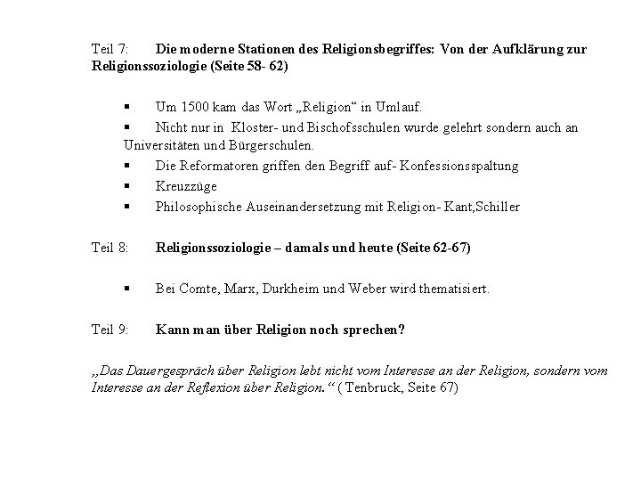 Teil 7: Die moderne Stationen des Religionsbegriffes: Von der Aufklärung zur Religionssoziologie (Seite 58