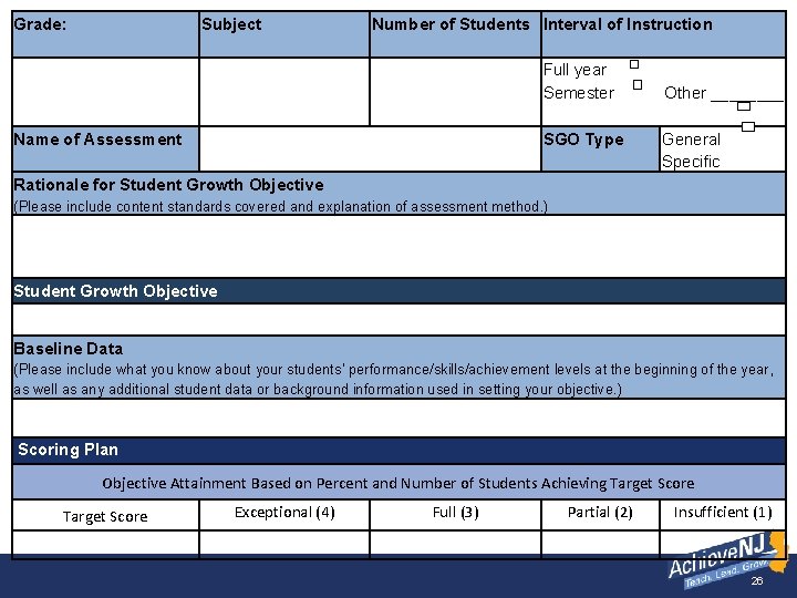 Grade: Subject Number of Students Interval of Instruction Full year Semester Other ____ Name