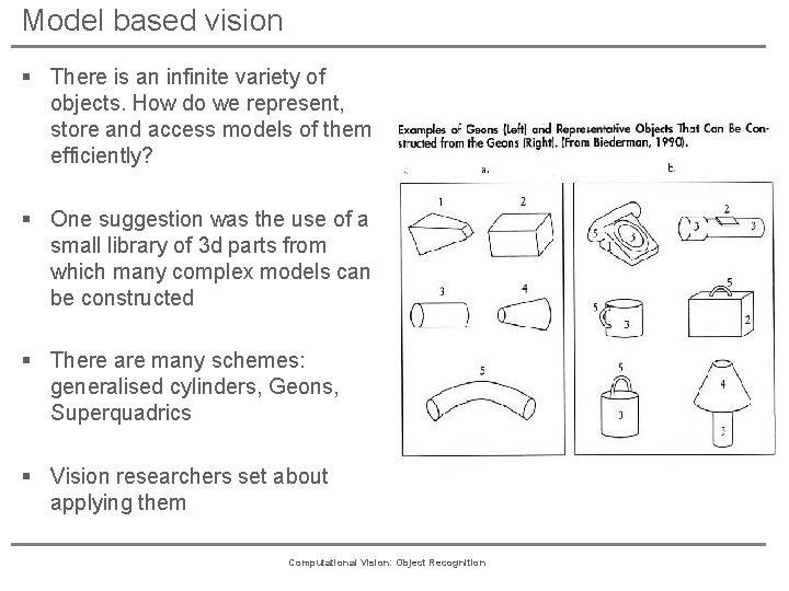 Model based vision § There is an infinite variety of objects. How do we