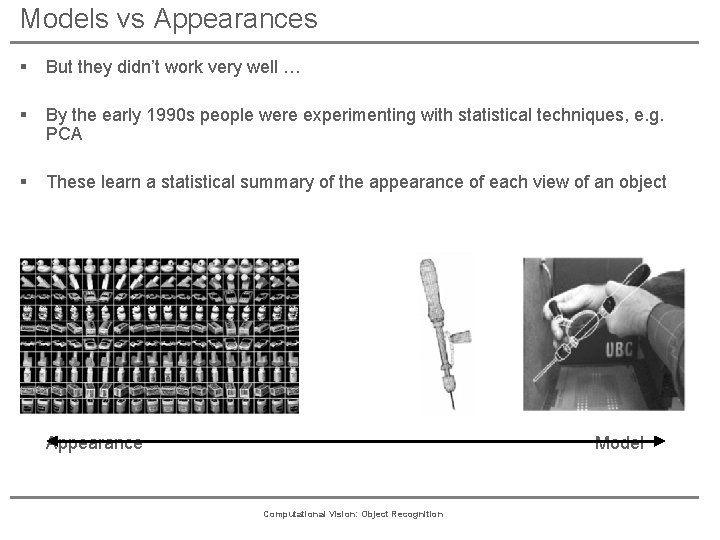 Models vs Appearances § But they didn’t work very well … § By the