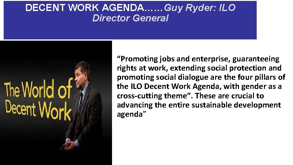 DECENT WORK AGENDA……Guy Ryder: ILO Director General “Promoting jobs and enterprise, guaranteeing rights at