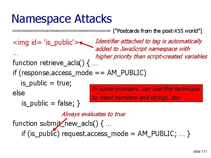Namespace Attacks [“Postcards from the post-XSS world”] Identifier attached to tag is automatically <img