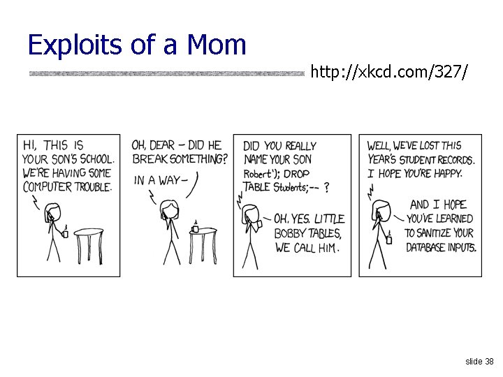 Exploits of a Mom http: //xkcd. com/327/ slide 38 