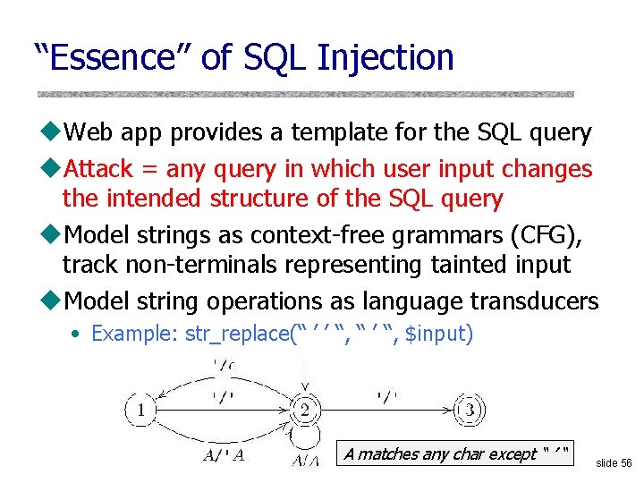 “Essence” of SQL Injection u. Web app provides a template for the SQL query