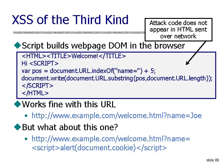 XSS of the Third Kind Attack code does not appear in HTML sent over
