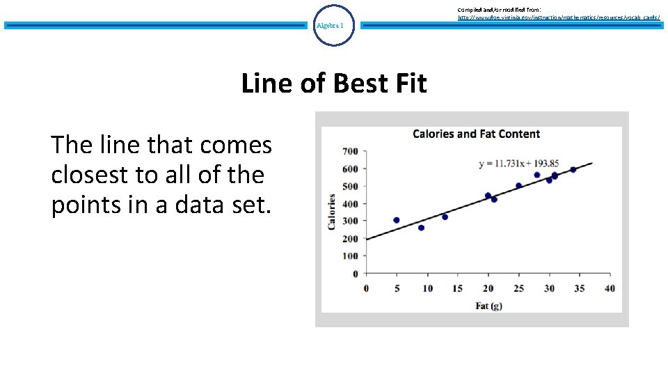 Compiled and/or modified from: http: //www. doe. virginia. gov/instruction/mathematics/resources/vocab_cards/ Algebra 1 Line of Best
