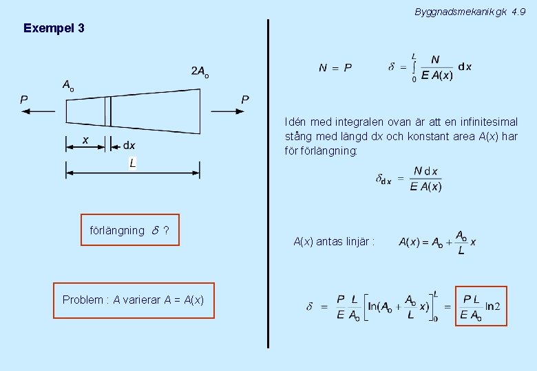 Byggnadsmekanik gk 4. 9 Exempel 3 Idén med integralen ovan är att en infinitesimal