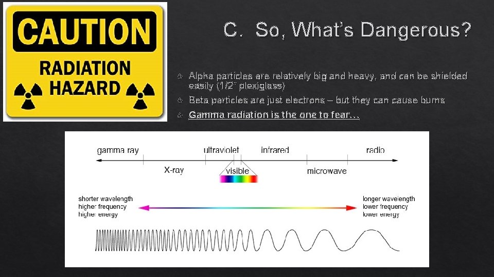 C. So, What’s Dangerous? Alpha particles are relatively big and heavy, and can be