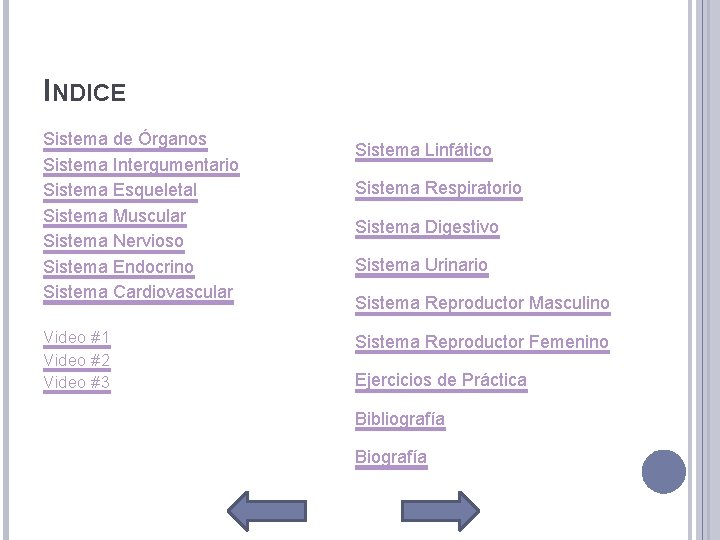 INDICE Sistema de Órganos Sistema Intergumentario Sistema Esqueletal Sistema Muscular Sistema Nervioso Sistema Endocrino