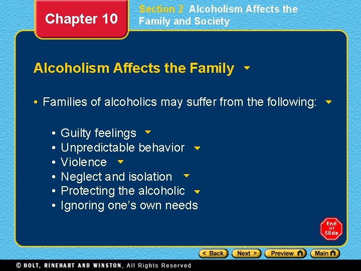 Chapter 10 Section 2 Alcoholism Affects the Family and Society Alcoholism Affects the Family