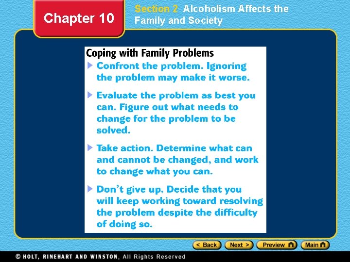 Chapter 10 Section 2 Alcoholism Affects the Family and Society 