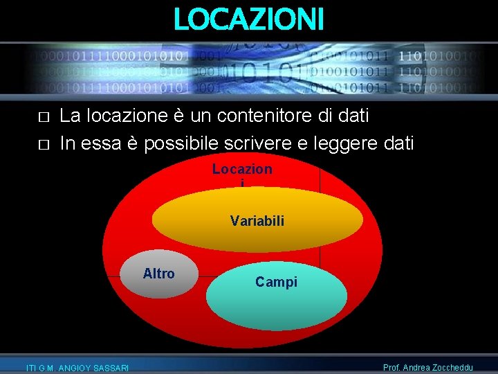 LOCAZIONI � � La locazione è un contenitore di dati In essa è possibile
